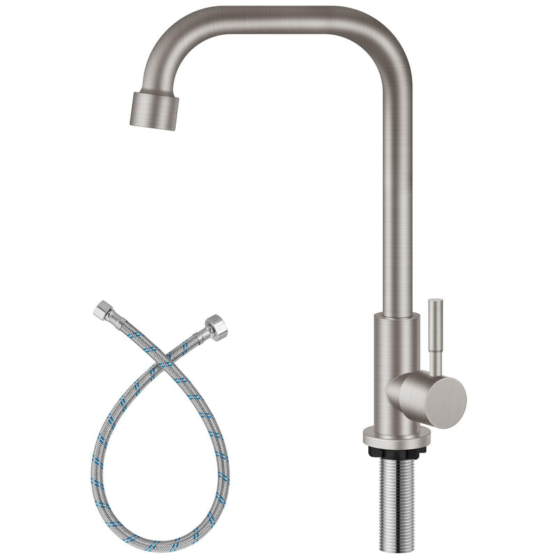 Aolemi Cold Only Water Kitchen Faucet Commercial Bar Tap Single Lever Handle 304 Stainless Steel Brushed Nickel Decked Mounted Single Hole Modern