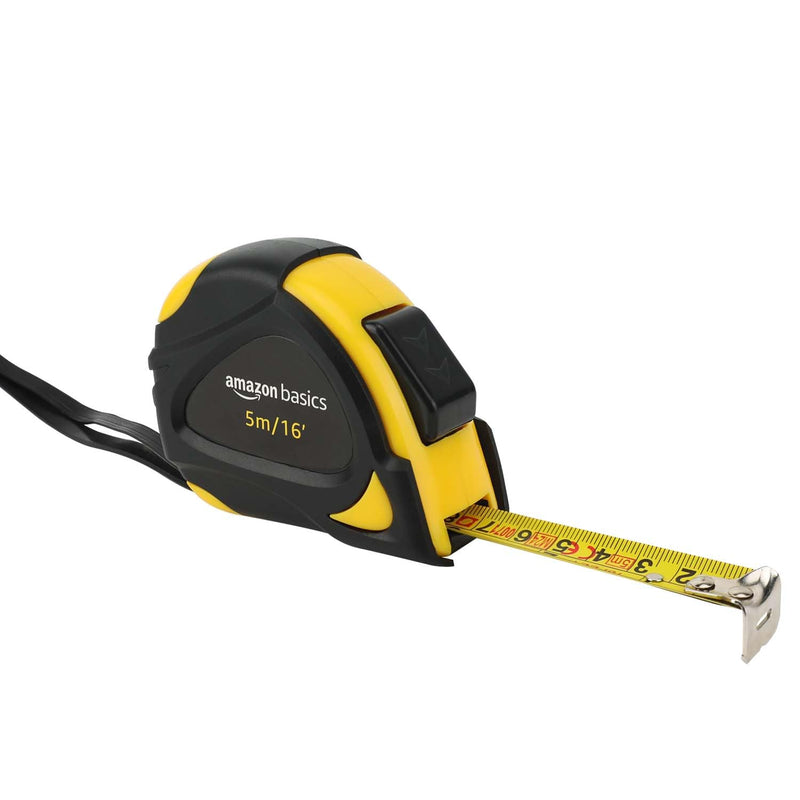 Amazon Basics Self Locking Tape Measure (5m) Scale MID Accuracy Black Yellow 5 m
