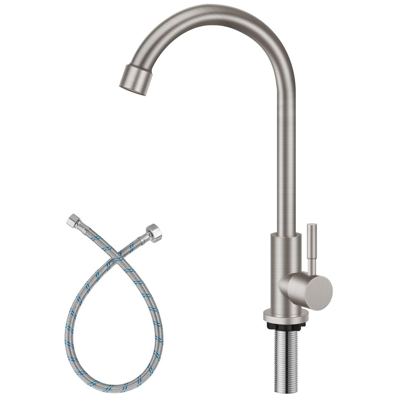 Aolemi Cold Water Only Kitchen Faucet Brushed Nickel Sink Faucet 304 Stainless Steel Faucet High Arc Single Handle
