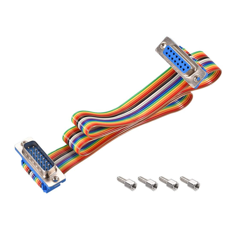 uxcell IDC Rainbow Wire Flat Ribbon Cable DB15 Male to DB15 Female Connector 2.54mm Pitch 19.7inch Length