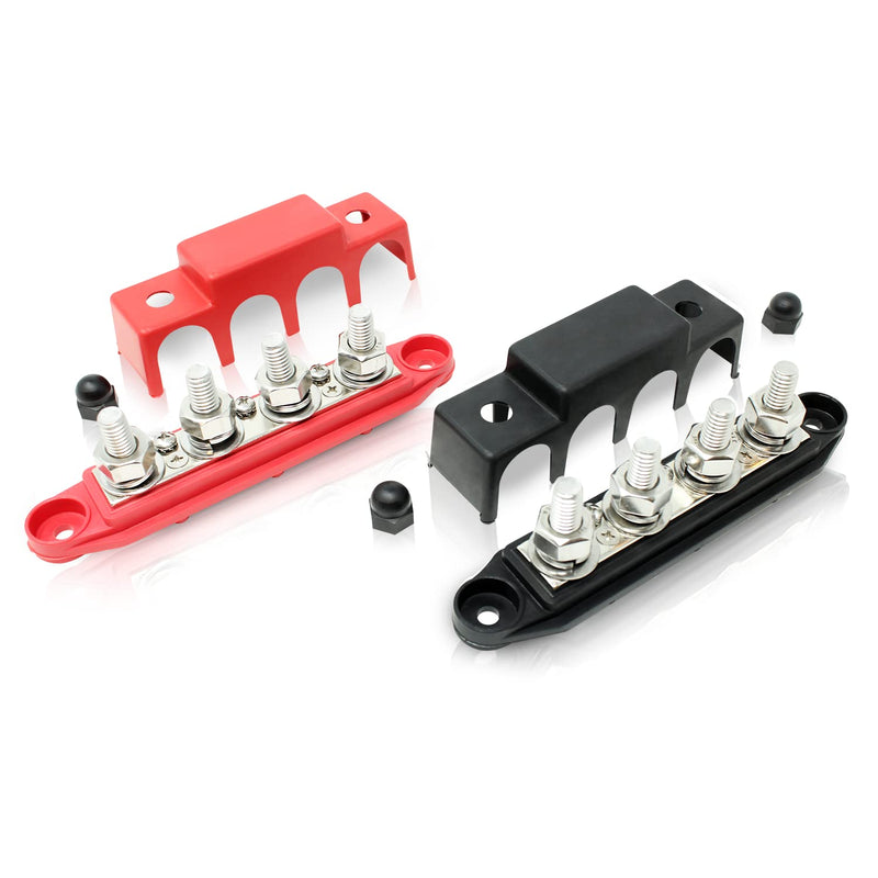 4 Post Power Distribution Block Bus Bar Pair with Cover - Made in The USA - 250 Amp Rating – Marine Bus Bar, Automotive, and Solar Wiring – Battery Terminal Distribution Block - (Set of 2) (3/8”) 3/8”