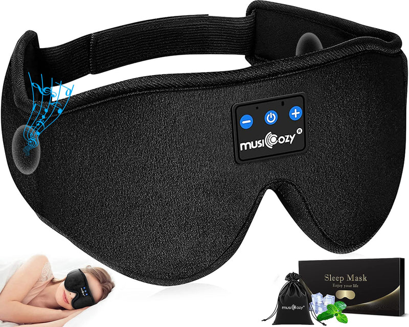 MUSICOZY Sleep Headphones Bluetooth 5.2 Headband Sleeping Headphones Sleep Eye Mask, Wireless Music Earbuds Earphones for Side Sleepers Men Women Air Travel Cool Tech Gadgets Unique Black