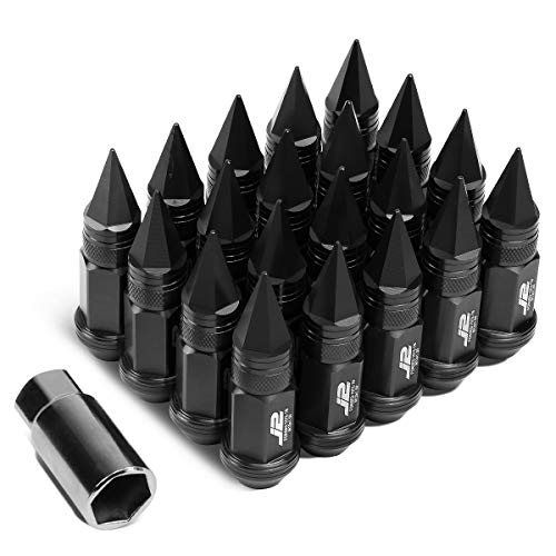 J2 Engineering LN-T7-022-15-BK 7075 Aluminum Black M12X1.5 20Pcs L: 80mm Spiky Cap Lug Nut w/Adapter
