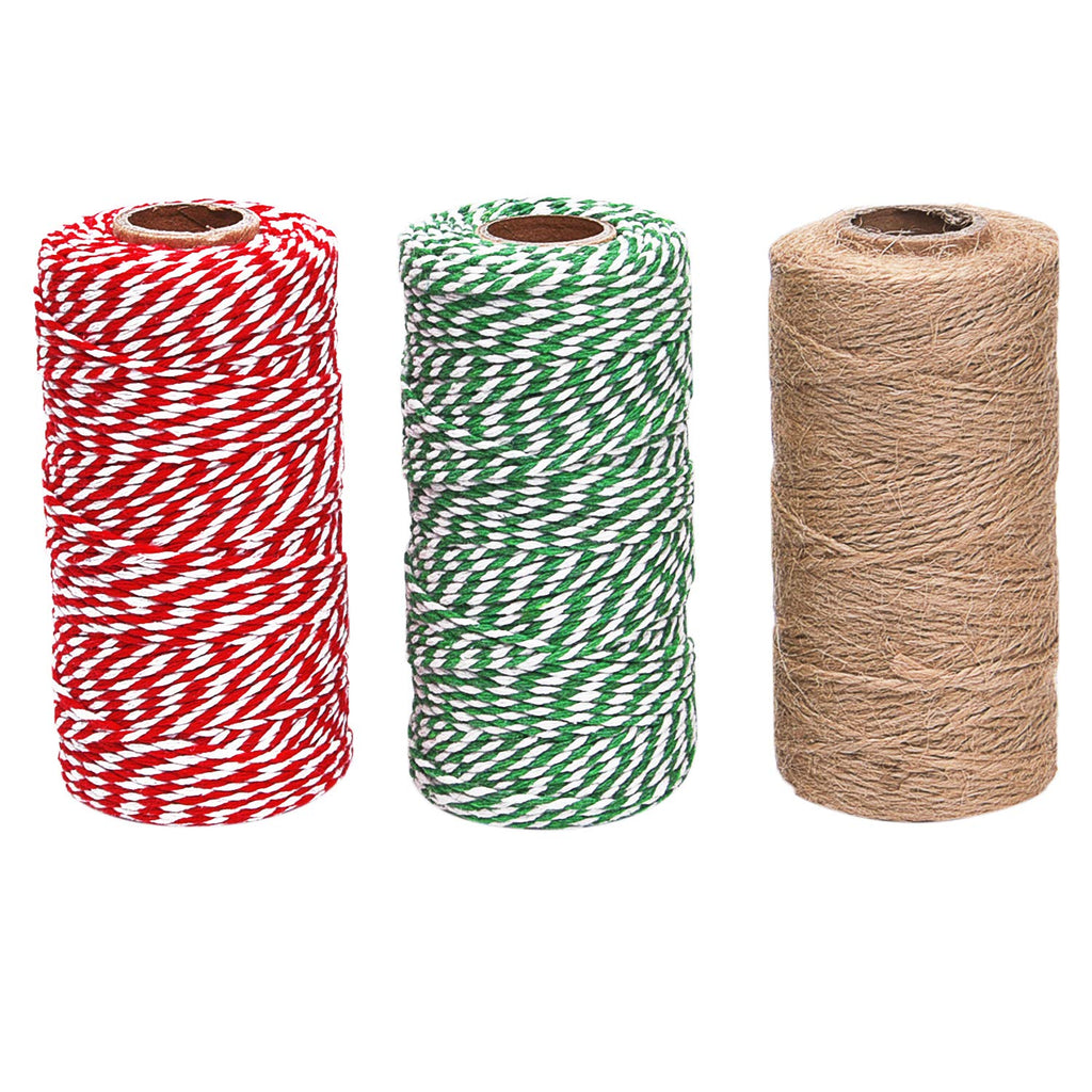 Sunmns 3 Rolls Christmas Cotton Twine and Natural Jute String Rope for Gift Wrapping Tag Ornaments Multicolored 2