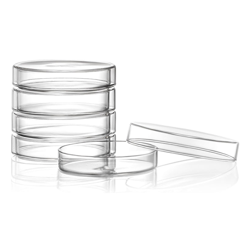 Huanyu 100mm Glass Petri Dish with Lids High Borosilicate Glass Petri Dishes Bacterial Culture Dishes for Lab Science Experiment (5pcs: 100mm) 5pcs：100mm