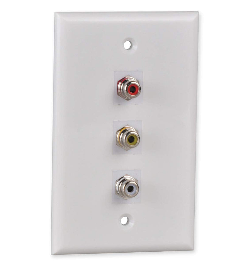 RCA Wall Plate, HTTX White 3-Port RCA Wall Plate with Removable F/F RCA Keystone Jack Inserts for Composite Audio/Video