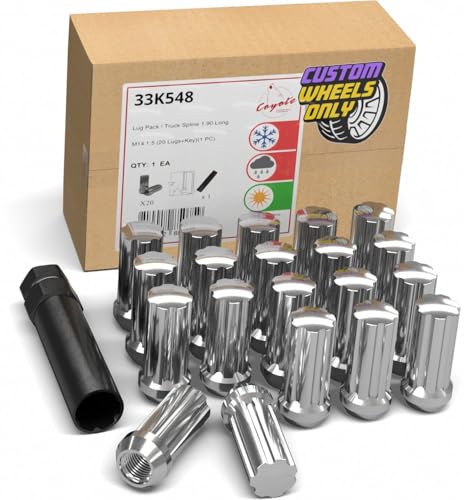 Wheel Accessories Parts 20 Pcs M14x1.50 14x1.50 Thread Truck 2.00" Long Spline Lug Nuts Chrome 7 Spline Hex Fits Chevy C1500 ｜ GMC 1500 ｜ RAM 1500 ｜ 1500 Classic with Aftermarket Wheels Spline Sunny Climate (Value)