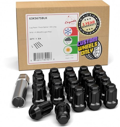 Wheel Accessories Parts 20 Pcs 9/16" Thread Short Truck 1.5" Long Spline Lug Nuts Black Chrome 6 Spline Hex Fits 2005-11 Dodge Dakota 2003-09 Durango 2002-11 Ram 1500 9/16"-18 Spline 1.5" Long - Rainy Climate