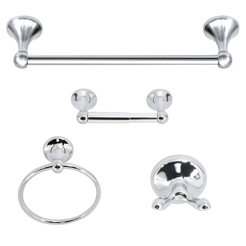 Nuk3y Vista Modern 4 Piece Bathroom Hardware Towel Bar Accessory Set (Chrome) Chrome
