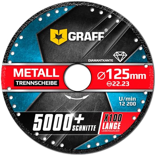 Angle Grinder Cutting Disc 125/115 Metal GRAFF Black, Diamond Cutting Disc for Thin-Walled Metal, Metal Brackets, Metal Pipes and Profiles, Iron, Cast Materials, Diamond Edge Diameter: 125 mm