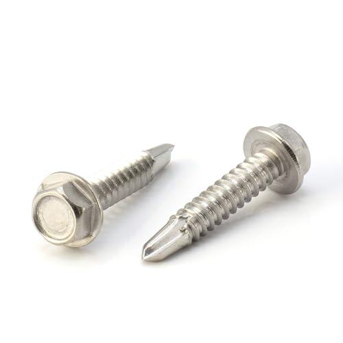 THE CIMPLE CO Hex Head Self-Tapping/Drilling Screw #14 Size, 1 1/4" Length - 410 Stainless Steel with Hex Washer Head - Mounting Screw for Metal, Drywall, Plastic - 1 1/4 in (32 mm), 100 PCS 1 1/4 Inch #14 Hex Head