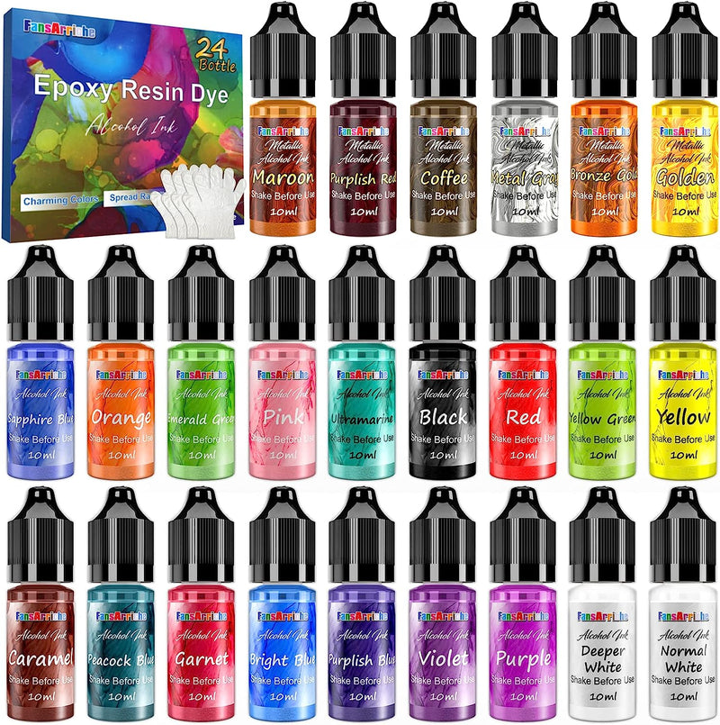 Alcohol Ink Set-LET'S RESIN Vibrant Colors Alcohol Ink for Resin,High Concentrated Alcohol Based Ink for Tumblers Making,Epoxy Resin Painting,Alcohol Ink Art (Each 0.35oz x 18 Bottles)