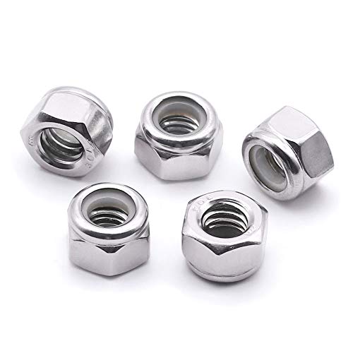 1/4"-20 Nylon Lock Nuts, 304 Stainless Steel (18-8) Hex Insert Locknuts, UNC Coarse Thread, Anti-Vibration for Automotive & Home Repair, 200 Pack 1/4"-20