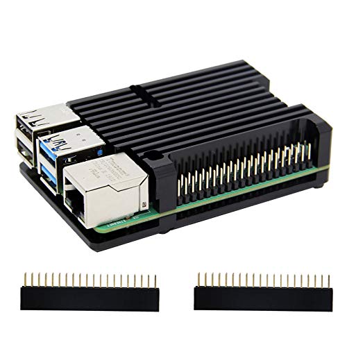 Geekworm Raspberry Pi 4 Model B Armor Heatsink Case/Raspberry Pi 4B Aluminum Alloy Passive Cooling Case with Dual Cooling Fan for Raspberry Pi 4 Model B Only | Passive cooling, armor design, protective case, fanless, silent operation Black