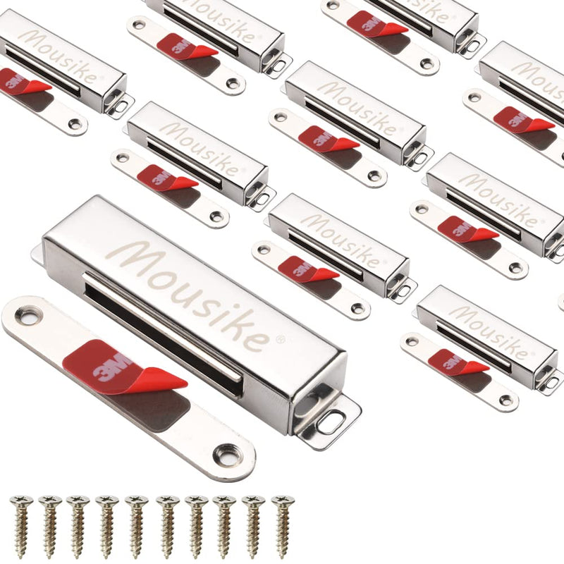 Mousike Magnetic Door Catch，70lb Stainless Steel Cabinet Door Magnets with Strong Magnetic for Kitchen Cupboard Wardrobe Closet Cabinet Door Drawer Latch (3.8"70 lbs(10 Pack)) 70lb-10Pack Silver