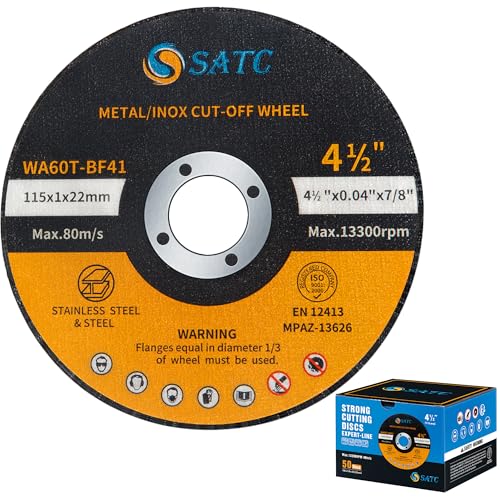 S SATC 4 1/2 Cut Off Wheel 50 PCS Cutting Wheels Angle Grinder Cutting Disc Ultra Thin Metal & Stainless Steel 4.5"x.040"x7/8"