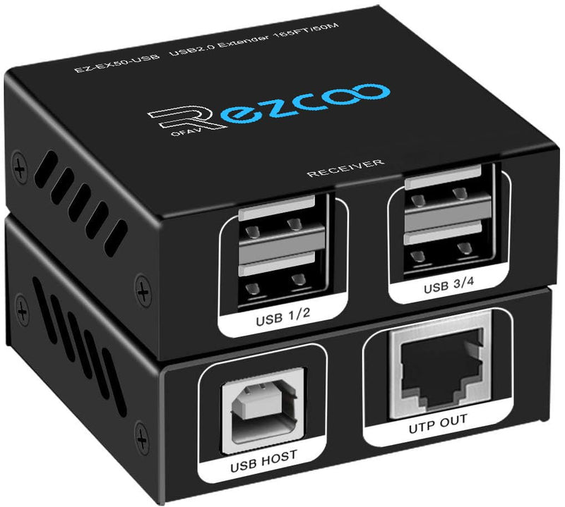 USB Extender 165ft 50m 4-Port USB2.0 HUB by Cat5e Cat6 -Two Webcam Work Sync,Plug & Play for Camera Storage Hard Drive PC Windows,MacOS,Android,1.5m USB Cable, 5V Power U SB Over Ethernet