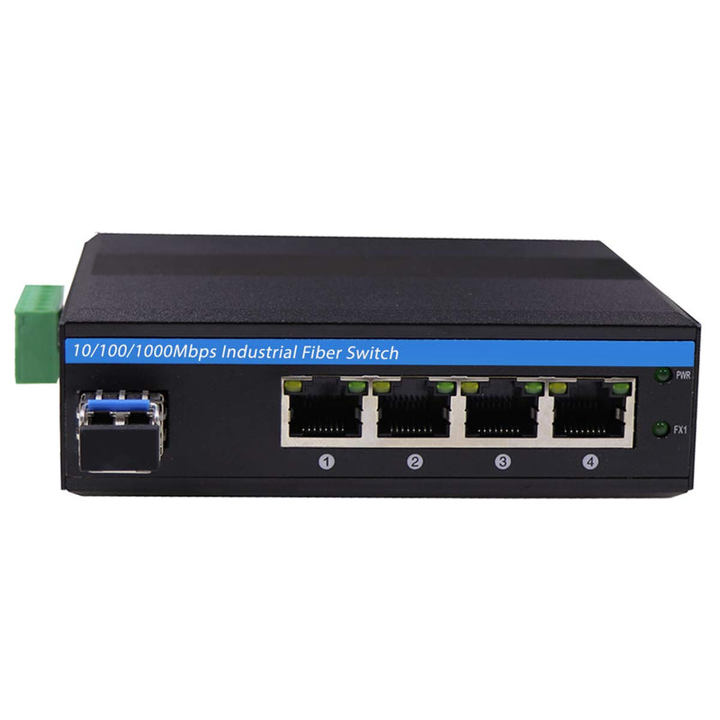Harsh Outdoor 5-Port Gigabit Ethernet Fiber Converter, Industrial DIN-Rail Network Switch, 100/1000Base-T to LC, Up to 20KM(with SFP Transceiver), IP40, Extreme Heat -40°～ 85°C (-40°～ 185°F)