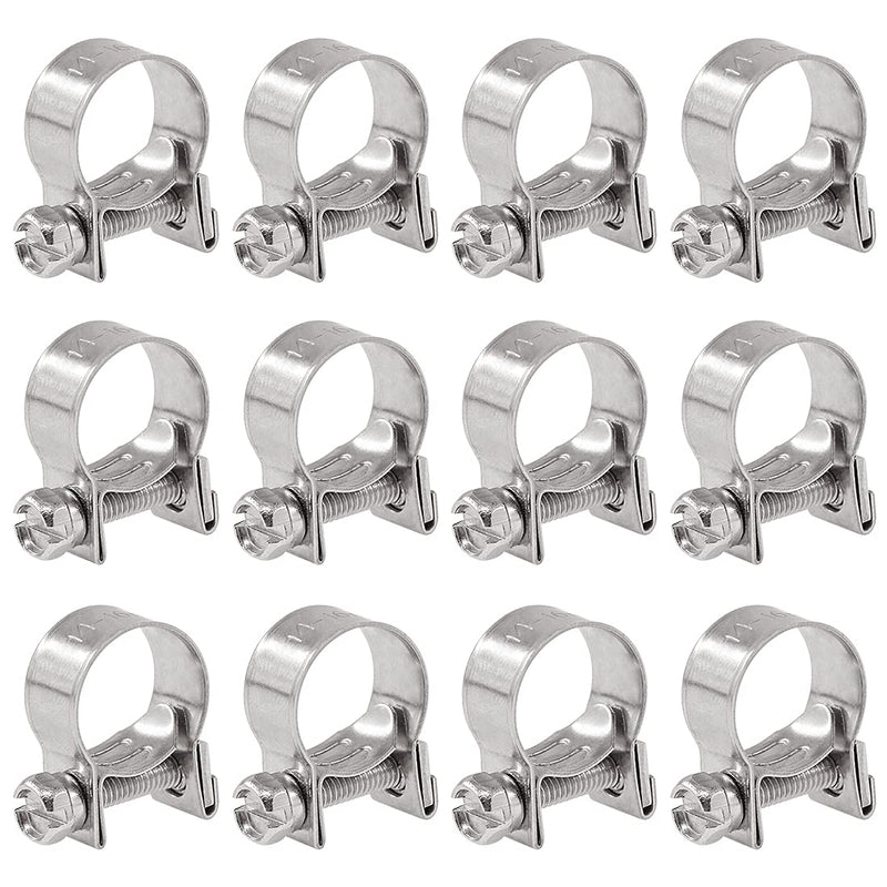 Glarks 12Pack 14-16mm Stainless Steel Mini Fuel Injection Hose Clamps Adjustable Pipe Hose Clip Tube Clamps Set (9/16''-5/8'' Dia)