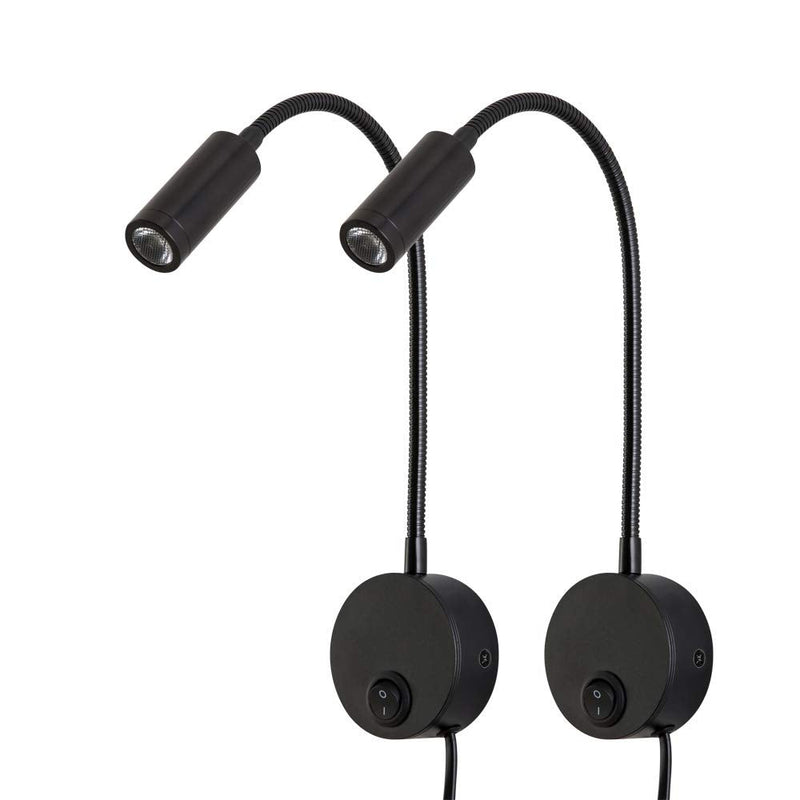 Reading Lamp Wall Sconces Light LED 3W Warm White 3000K Plug for Reading Books (Black 2pcs 3000K Cord) Black Rocker Switch 2PCS