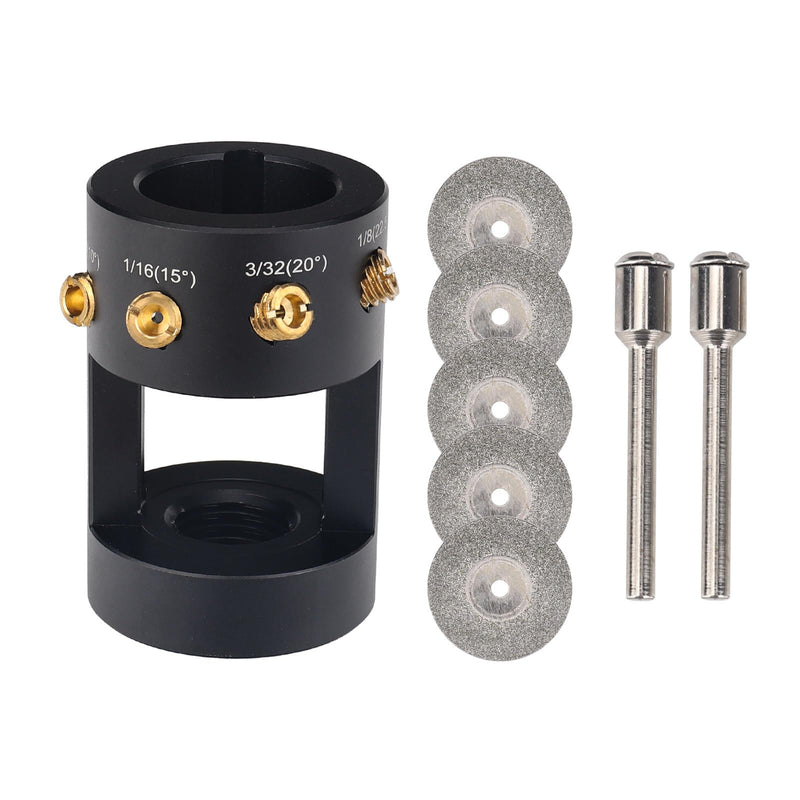 3mirrors Aluminum Tungsten Electrode Sharpener Grinder for TIG Welding Tool w/Cut-Off Slot Multi-Angle& Offsets, 4 Copper Screws Holes& 2 Upgrade CNC Mandrels& 5 25mm Diamond Wheels& Instructions 4 Holes