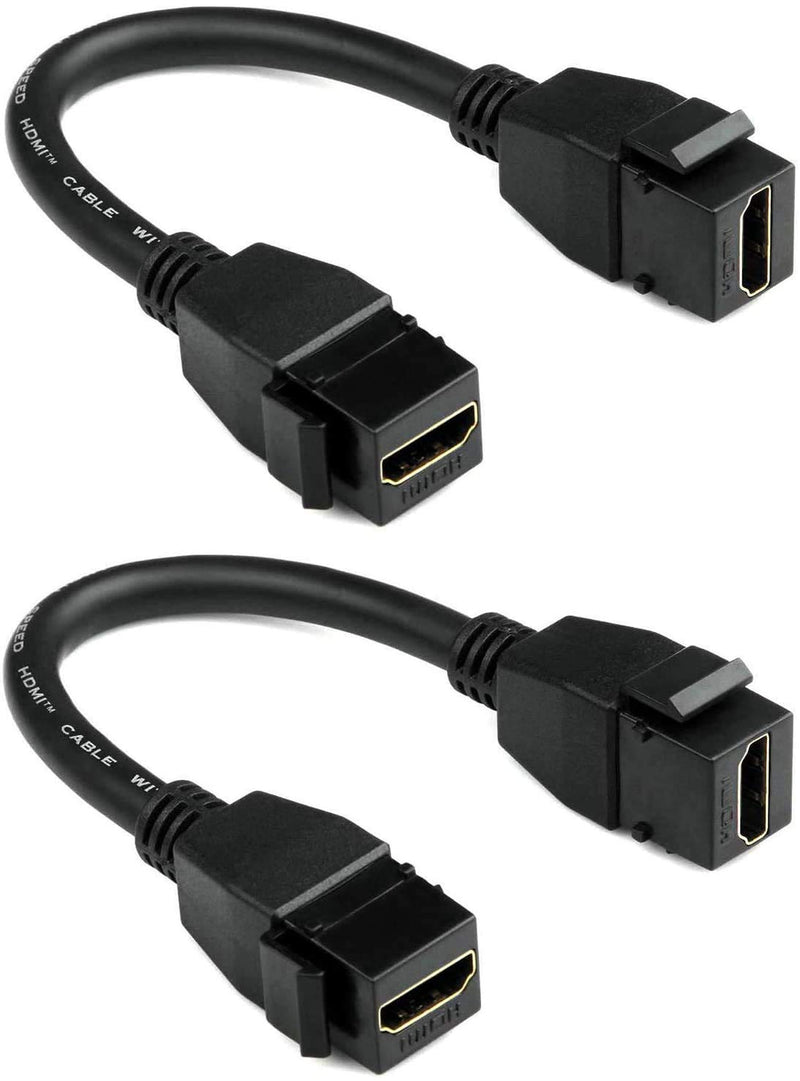 UseBean HDMI Keystone Coupler 4K (2-Pack), HDMI Keystone Jack Inserts Female to Female Adapter Pigtail Extension Cable Snap-in for Wall Plate, (0.3ft Black)