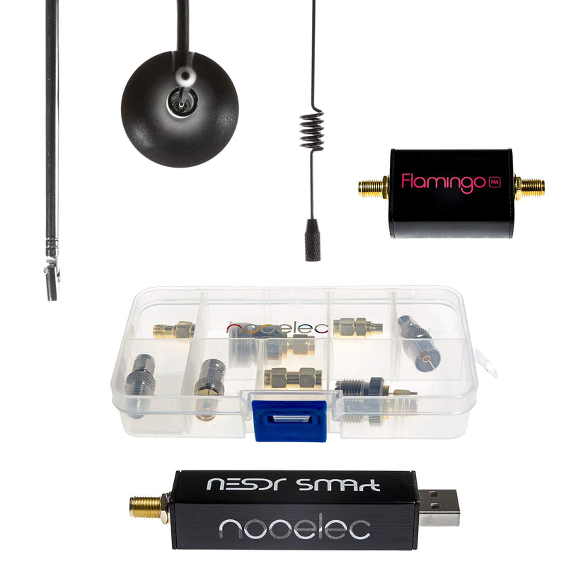 NooElec NESDR Smart v5 RTL-SDR Essentials Starter Kit - Includes Everything to Start with Software Defined Radio Including Premium SDR, Flamingo FM Bandstop Filter, 3 Antennas, 10 Adapters & Case