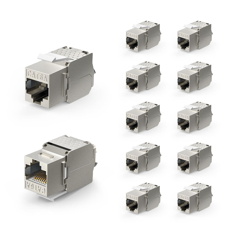 VCE RJ45 Cat6A Shielded Keystone Jacks 12-Pack, 10Gbps Easy Toolless Modular Jacks PoE for 23 to 26 AWG Solid or Stranded S/FTP Ethernet Cable M601A-12Packs