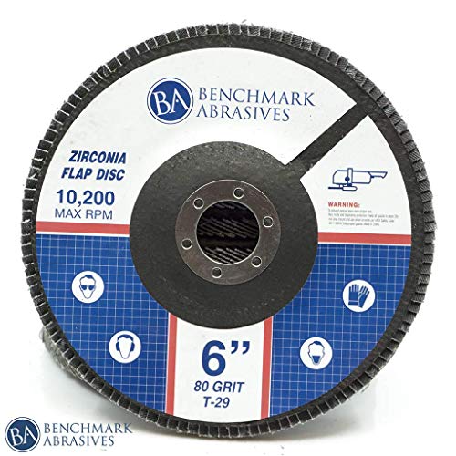 Benchmark Abrasives 6" x 7/8" Zirconia Type 29 Flap Discs, 80 Grit