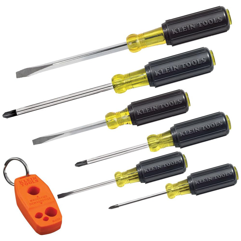 Klein Tools 85146 Screwdriver Set with Magnetizer / Demagnetizer for Magnetic Tips 3 Slotted, 3 Phillips, Home Improvement, 7-Piece 6 -Piece Set with Magnetizer