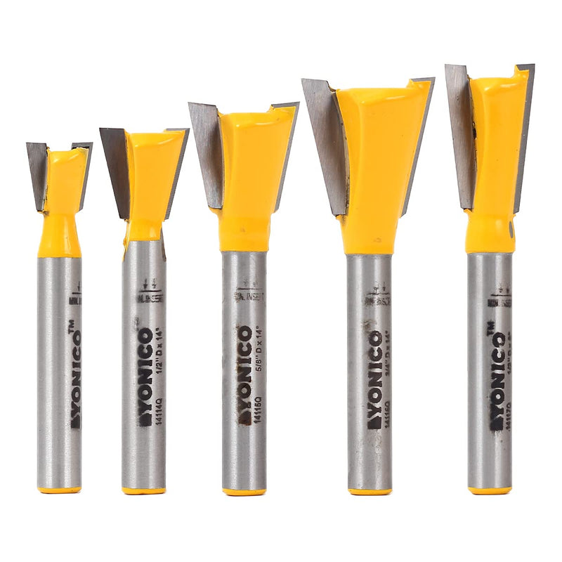 YONICO Dovetail Router Bit Set 5 Bit 1/4-Inch Shank 14520q 5 Bit Set - 1/4" Shank