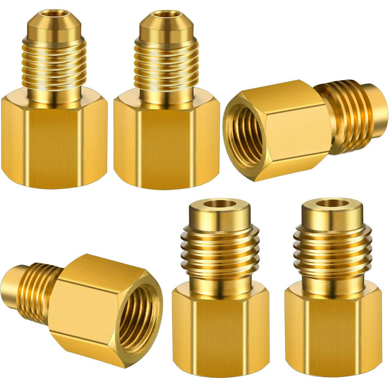 6 Pieces 6015 R134A Brass Refrigerant Tank Adapter to R12 Fitting Adapter 1/2 Female to 1/4 Male Flare Adaptor Valve Core and 6014 Vacuum Pump Adapter 1/4 Inch Flare Female to 1/2 Inch Male