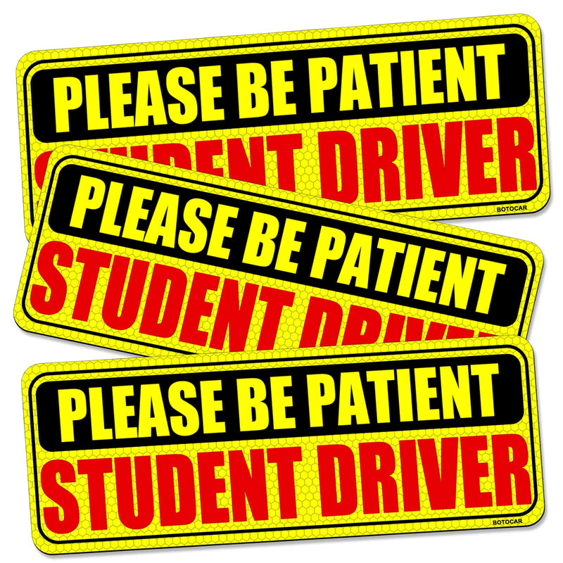 Student Driver Sticker Magnet for Car Signs Strong Student Driver Magnets Reflective Vehicle Bumper Sticker for New Drivers Magnetic Sticker Yellow Large Bold Text 10 x 3.5 Inch, Pack of 3