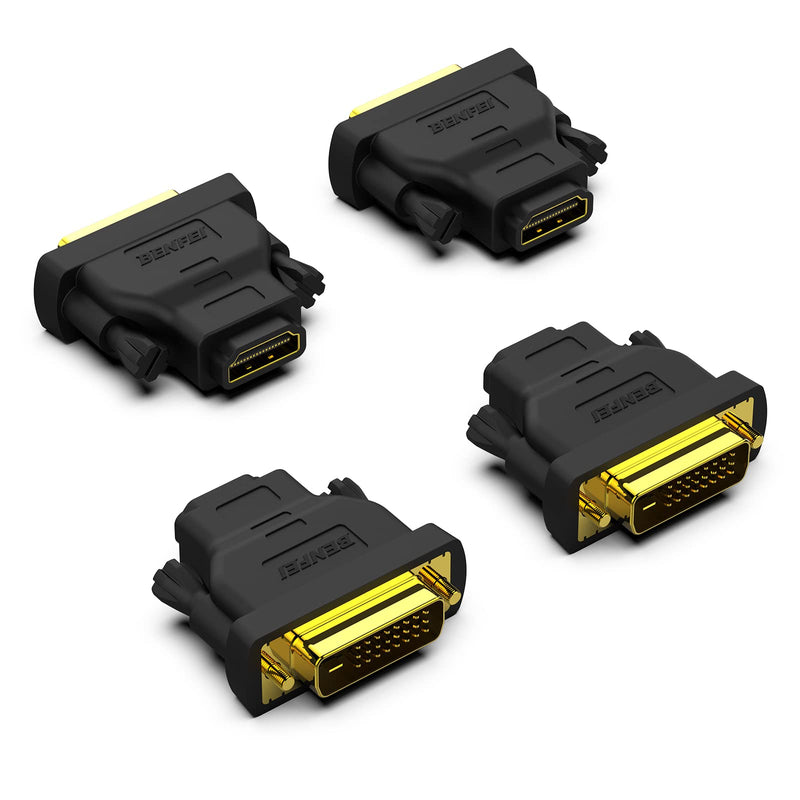 BENFEI DVI to HDMI, Bidirectional DVI (DVI-D) to HDMI Male to Female Adapter with Gold-Plated Cord 4 Pack Adapter DVI M to HDMI F