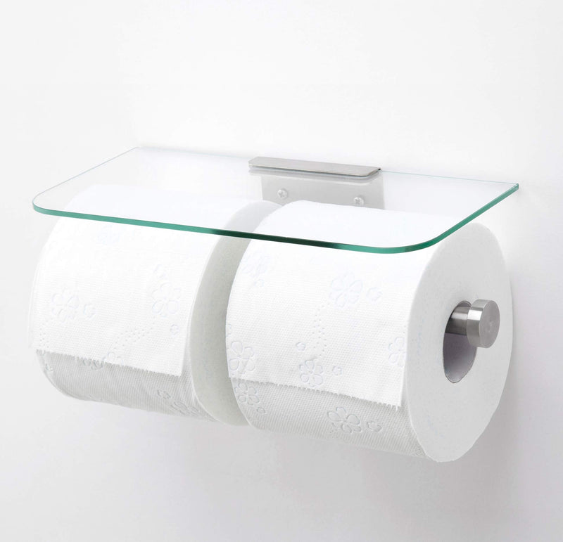 JackCubeDesign Double Toilet Paper Holder with Glass Shelf, Wall Mount Stainless Steel Dual Tissue Dispenser Holders for Bathroom (Glass Type2) - MK428D Glass Type2
