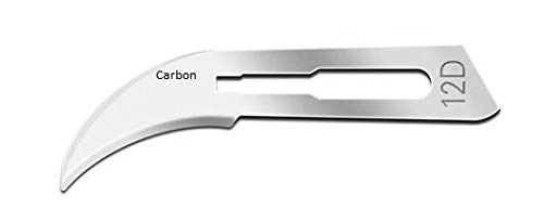 Box of 100 Carbon Steel Blades, Sterile, Individually Foil Wrapped. Dental, Surgical, Veterinary, Dermaplane, Hobby, Craft & More (# 12D, Carbon) # 12D