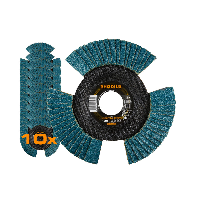 Rhodius Vision Pro Flap Disc, 125 mm, K60, Pack of 10, Proline | Made in Germany, transparent when turning, clear view of the workpiece, for metal, stainless steel & steel, for angle grinders 2-Ø 125 mm