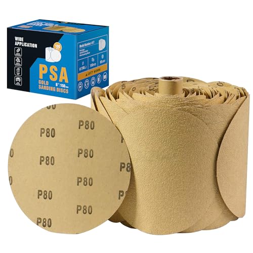 S SATC 100 PCS PSA Sanding Discs 6 Inch Adhesive Backed Sandpaper 80 Grit Sander Attachment for Drill Self Stick Aluminum Oxide Round Automotive Sandpaper with Sticky Back 100.0