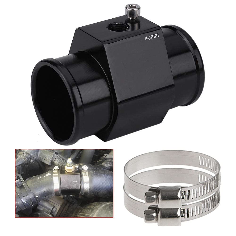 Black Aluminum Water Temp Meter Temperature Gauge Joint Pipe Radiator Sensor Adaptor Attachment Hose Clamps 40mm Black