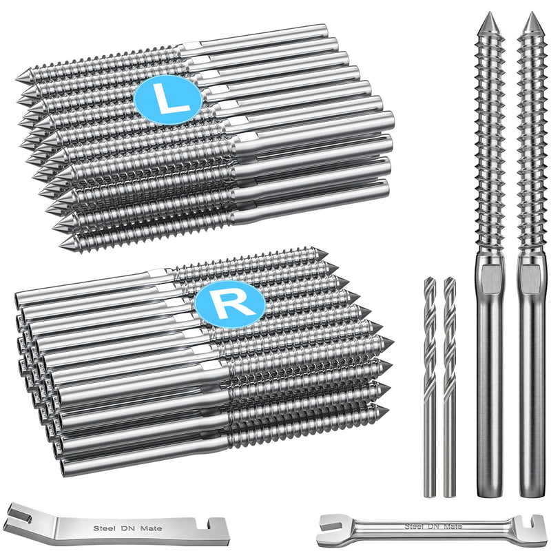 Steel DN Mate 60 Pack T316 Stainless Steel Left&Right Handed Thread Swage Lag Screws for Wood Post of 1/8" Deck Railing Kit, Cable Railing/Stair Deck Railing, DIY Hardware Kit, Wrench Included DM60 Silver