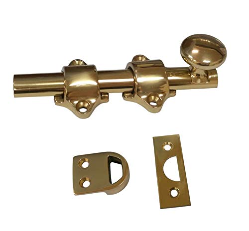 QCAA Solid Brass Dutch Door Bolt, 4", Polished Brass, Made in Taiwan, 1 Pack Polished Brass (4")