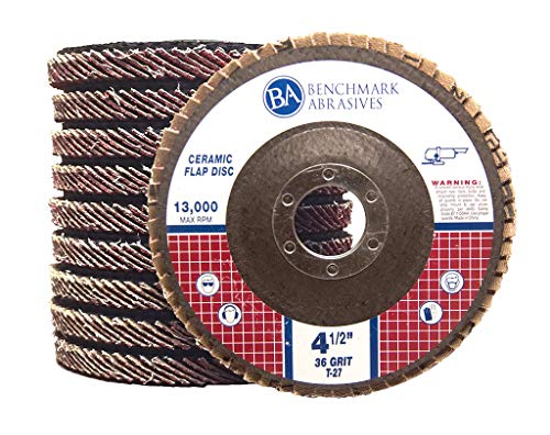 Benchmark Abrasives 4.5" x 7/8" Ceramic Type 27 Flap Discs 4 1/2 for Angle Grinder, Sanding Discs, Finishing, Stock Removal on Stainless Steel & More - Grinding Wheels 4 1/2 Inch - (10 Pack) 36 Grit
