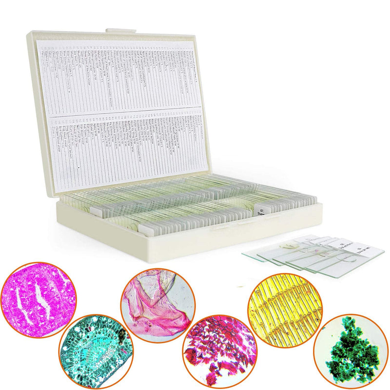 100 Microscope Slides with Specimens for Kids and Adults, Prepared Microscope Slides with Plants Animals Insects for Students Homeschool Edu 100Pcs