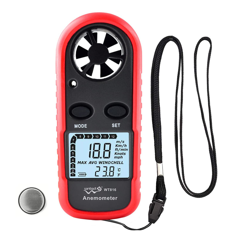 Wintact Anemometer Handheld Wind Speed Meter Digital Air Temperature Anemometer HVAC Velometer Wind Speed Meter Thermometer