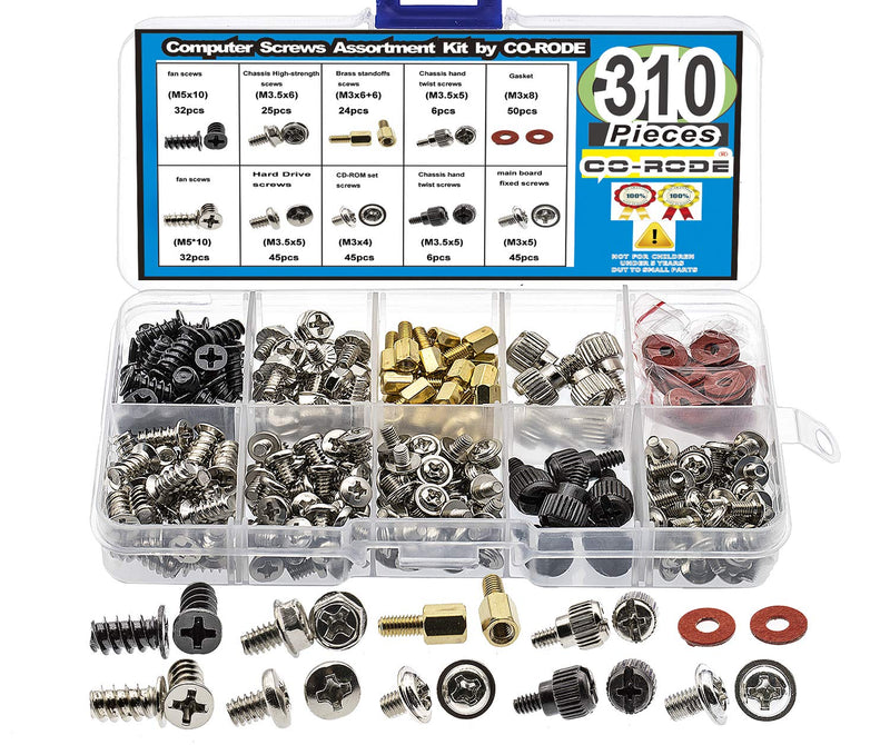 310pcs Motherboard Standoffs Screw, PC Computer Screws Kit Set for Mainboard, Hard Drive HDD, Case, Fan, Power Graphics,CD-ROM