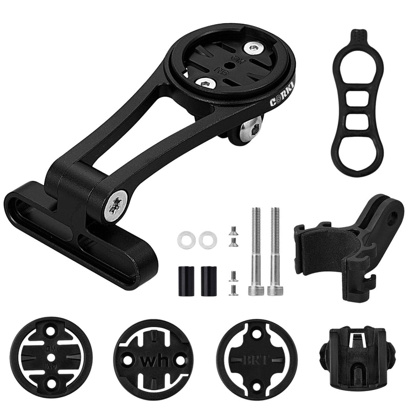 corki Cycles Adjustable Angle Out Front Stem Mounted Cycle Computer Bike Mount Compatible with Garmin Wahoo Bryton Cateye Adjustable Black