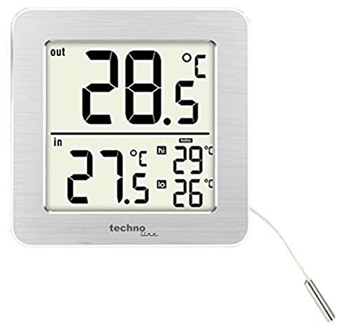 Technoline WS7049 Office Thermometer, Digital Thermometer with Two Temperature Measurements: via Cable Probe (1.5 m) and via the Thermometer itself, for Temperature Monitoring in the Workplace