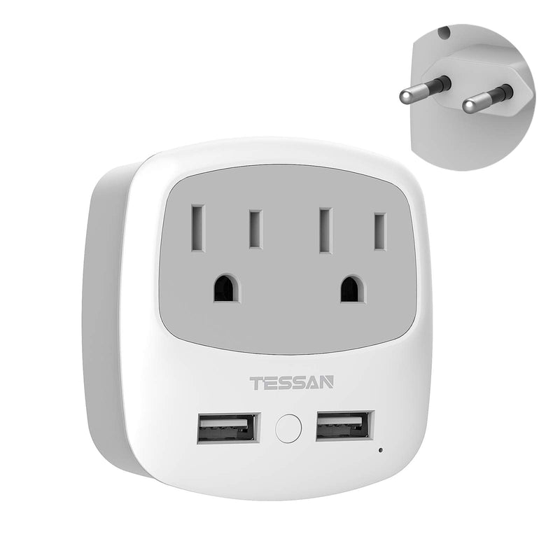 European Travel Plug Adapter Converter, TESSAN International Power Plug Converter with 2 USB, Type C Outlet Adaptor Charger for US to Most of Europe EU Iceland Spain Italy France Germany Gray-Type C