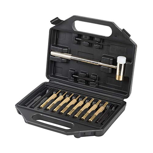 Tuffman Tools, Brass Punch Set with Hammer – Brass/Polymer Hammer, Steel, Plastic Punches & Storage Case - 15pc Roll Pin Punch Set - Perfect Gunsmith Punch Set for Gunsmithing