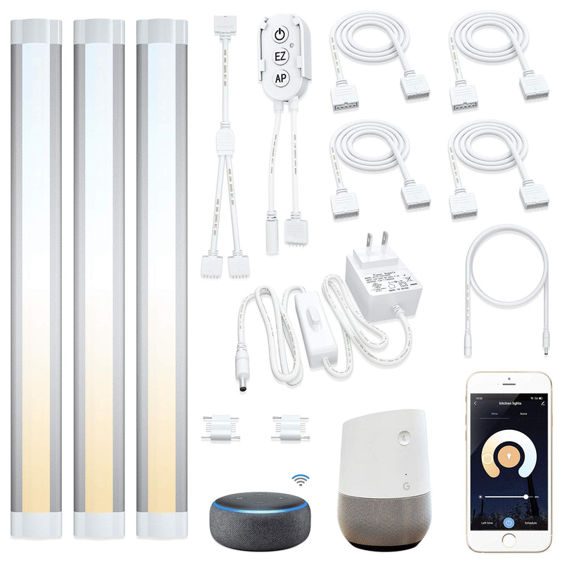 Smart Under Cabinet Lights Work with Alexa, Google,Siri, LED Light for Kitchen Shelf Counter Lighting with App, Voice Activated Dimmable and Linkable Warm to Cool White (3 Lights Bar Kit) 3 Lights Bar Kit